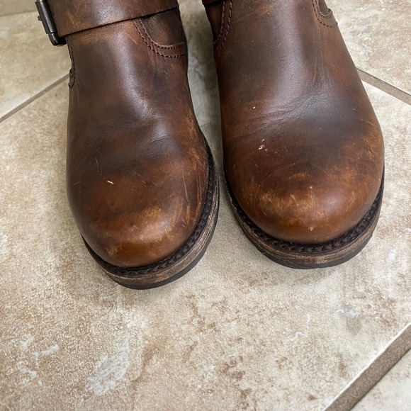 FRYE Women's Tall Veronica  Boots Brown Distressed Leather Buckle Moto Size 5.5 - Picture 3 of 13